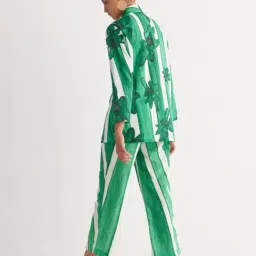 Shivani Bhargava Green & White Song Of Summer Cotton Linen Flair Pants image 4