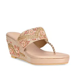 Rocia by Regal Women's Rose Gold T-Strap Wedges image 1