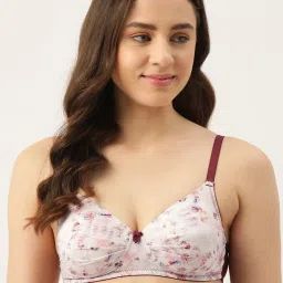 Leading Lady White & Maroon Printed Full Coverage T-Shirt Bra image 1