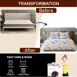 Eleganta Blue & Yellow Geometric Printed 350 TC Fitted Queen Bedsheet Set 1.98 x 1.52 m image 2