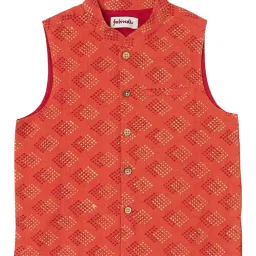 Fabindia Kids Orange Printed Nehru Jacket image 1