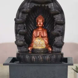 CHRONIKLE Brown & Golden Polyresin Namaskara Sign Buddha 5 Steps Waterfall Fountain-picture-12