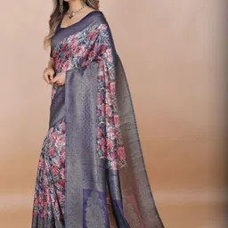 Moda Rapido Floral Printed Woven Design Zari Border Banarasi Saree image 2