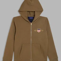 GANT Kids Olive Green Regular Fit Full Sleeves Hoodie image 1