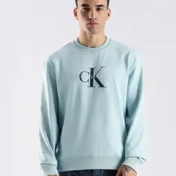 Calvin Klein Jeans Light Blue Cotton Comfort Fit Logo Printed Sweatshirt-image-90