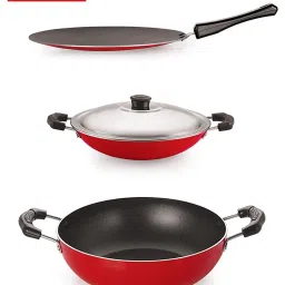 Nirlon Red Aluminium Non- Stick Cookware - Set of 3 image 1