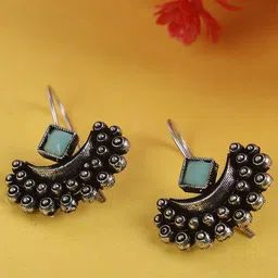 PUJVI Artificial Beaded Crescent Shaped Oxidised Drop Earrings-picture-20