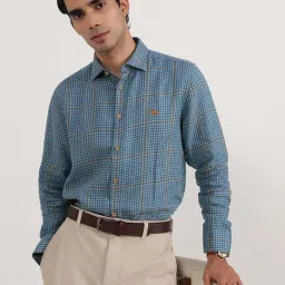 ANDAMEN Blue Regular Fit Check Shirt-image-82