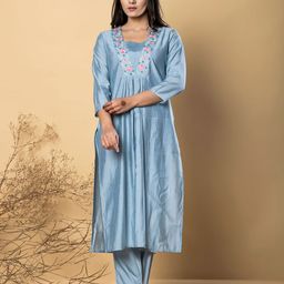 Readiprint Women Floral Embroidered Pleated Thread Work Kurta with Palazzos-image-91