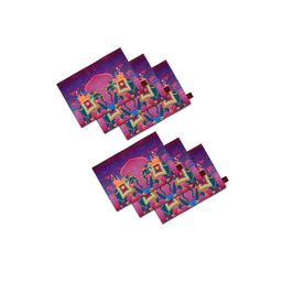 SEJ by Nisha Gupta Purple & Pink Set of 6 Printed Table Mats-picture-13