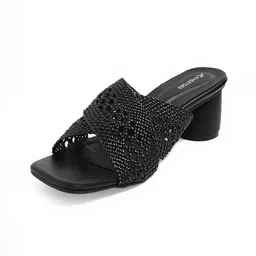 Kneetoes Women Black Crochet Criss-Cross Block Heels image 2