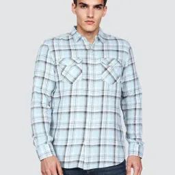 Wrangler Blue Cotton Checked Shirt-image-45