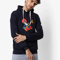Campus Sutra Navy Cotton Regular Fit Printed Hooded Sweatshirt-picture-16