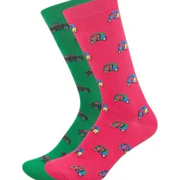 SocksXpress Green & Pink Desi Indian Auto & Taxi Printed Crew Socks - Pair of 2-picture-14