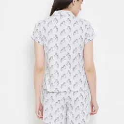 Clovia White Graphic Print Shirt & Shorts Set image 2