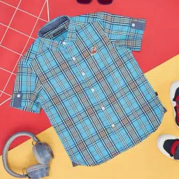 Pantaloons Junior Atoll Blue Cotton Chequered Shirt-picture-30