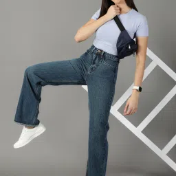 showoffff SHOWOFF Blue Regular Fit High Rise Jeans image 4