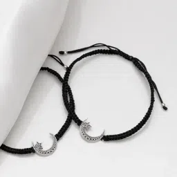 Zavya Star and Moon Black thread Silver Anklet - Set of 2-picture-21