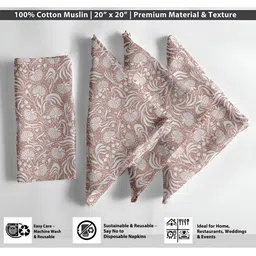 Vargottam 12Pcs White & Brown Printed Cotton Table Napkins image 3