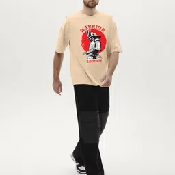 Leotude Typography Printed Round Neck Drop Shoulder Sleeves Oversized T-shirt image 3