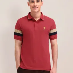 U.S. Polo Assn. Orange Cotton Slim Fit Striped Polo T-Shirt-picture-23