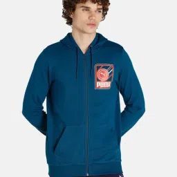 Puma Blue Cotton Slim Fit Printed Hooded Sweatshirt-image-14