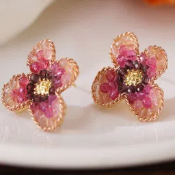 KRENOZ Gold-Plated Artificial Beaded Floral Shaped Studs-picture-55