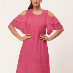Moomaya Pink Regular Fit A Line Dress-image-60