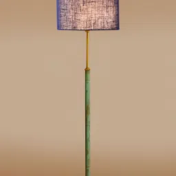 Devansh Blue & Green Wooden & Cotton Cylinder Floor Lamp image 2