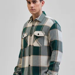 Snitch Men Smart Spread Collar Tartan Checked Cotton Casual Shirt image 3