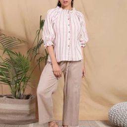 Mushio White Dhari Yarn Dyed Handwoven Cotton Khadi Shirt-picture-0