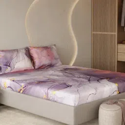 Stoa Paris Pink Polyester Printed 300 TC King Bedsheet with 2 Pillow Covers-picture-15