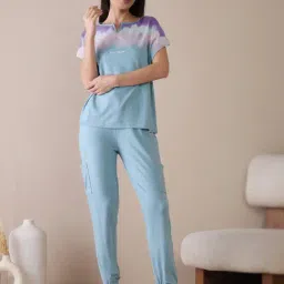 Sweet Dreams Blue Bean Rayon Regular Fit Printed Short Sleeves Nightsuit-picture-40