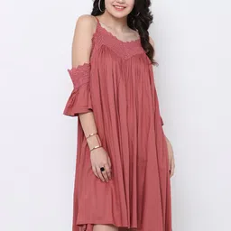 Tokyo Talkies Women Pink Solid A-Line Dress-picture-35