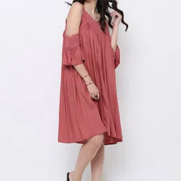 Tokyo Talkies Women Pink Solid A-Line Dress image 2
