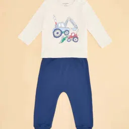 Pantaloons Baby Cream & Navy Cotton Printed Full Sleeves T-Shirt Set image 2