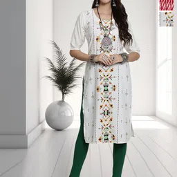 HERE&NOW Selection Of 3 Floral Printed Round Neck Straight Kurtas-picture-28