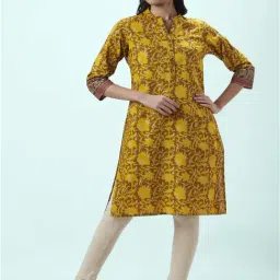 Rangmanch by Pantaloons Mustard Cotton Printed Straight Kurta-picture-22