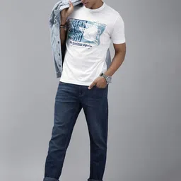 Roadster Men White & Blue Typography Printed T-shirt image 5