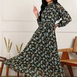 Fashfun Women Floral Printed Cuffed Sleeve Georgette Fit & Flare Maxi Dress-image-38