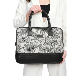 MINI WESST Black Printed Fabric Detachable Strap Laptop Bag image 1