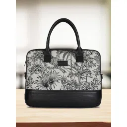 MINI WESST Black Printed Fabric Detachable Strap Laptop Bag image 3