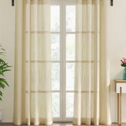 Home Centre Chanderi Beige & White 2 Pieces Striped Sheer Door Curtains-image-7