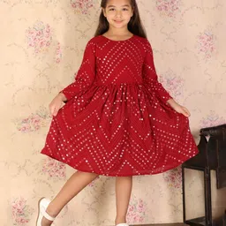 Vastramay Full Sleeves Mirror Work Embellished Ethnic Dress - Maroon-picture-15
