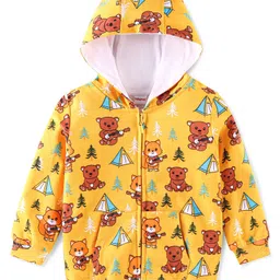 Babyhug 100% Cotton Knit Full Sleeves Hooded Sweatshirt With Teddy Print - Yellow-picture-18