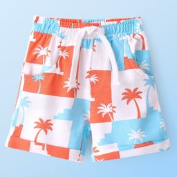 Babyhug Cotton Looper Knit Shorts Palm Tree Print - White-image-48