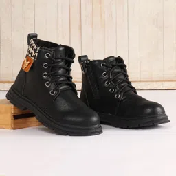 Pine Kids Winter Boots with Lace Up Closure &  Houndstooth Pattern - Black-picture-16