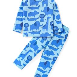 Babyhug Cotton Knit Full Sleeves Night Suit Animal Print - Blue-picture-28