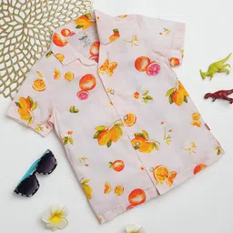 Milou Cotton Half Sleeves Fruits & Floral Printed Bio Washed Shirt - Ivory White-picture-25