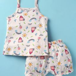 CUCUMBER Sinker Knit Sleeveless Sun Printed Innerwear Set - Cream-picture-21